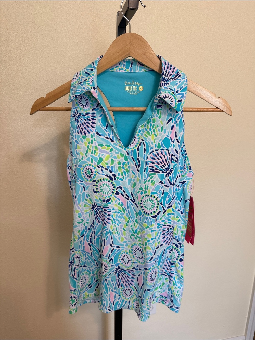 Lilly Pulitzer Turquoise Multi Floral Collared Sleeveless Polo